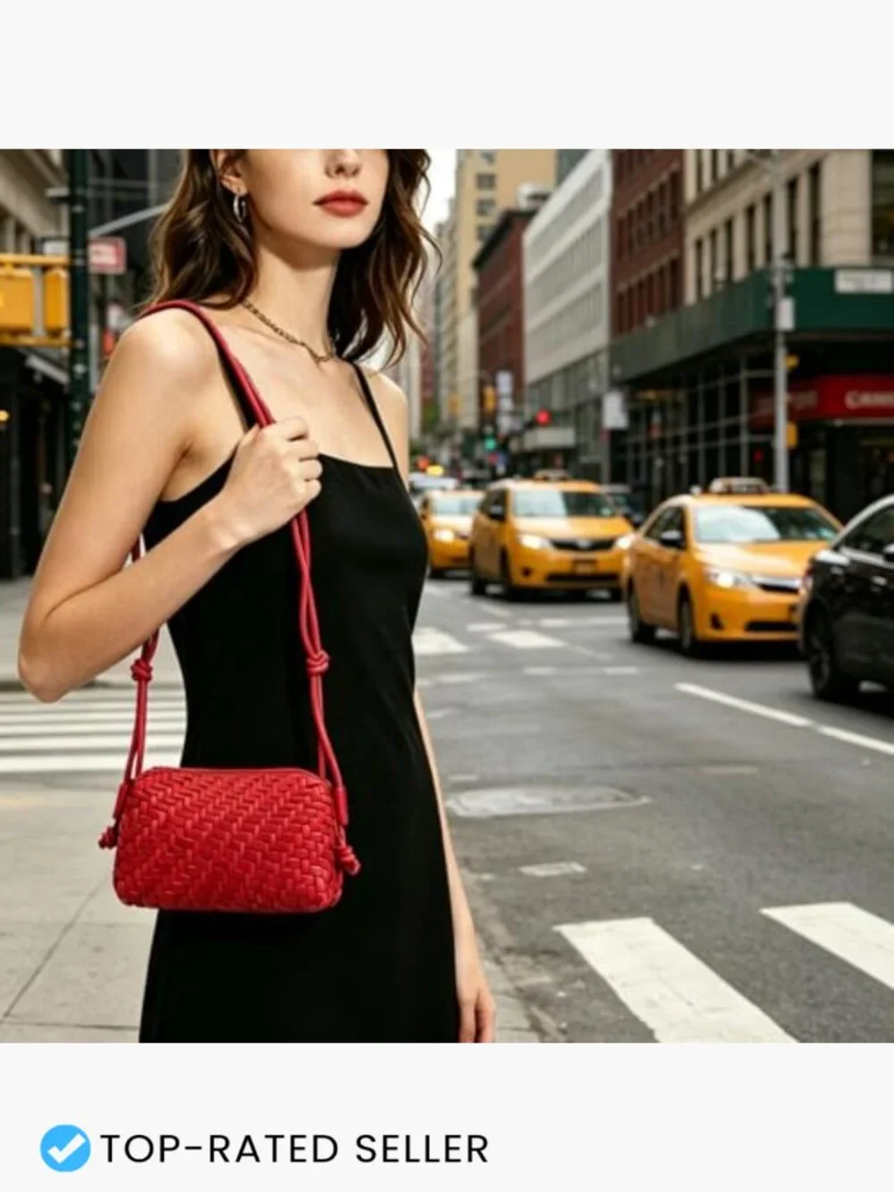 Vegan Leather Woven Crossbody Bag, Satchel Purse with Adjustable Strap,